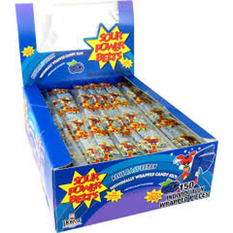 Sour Power Belts Blue Raspberry 150 Count wholesale candy/snack retail distribution
