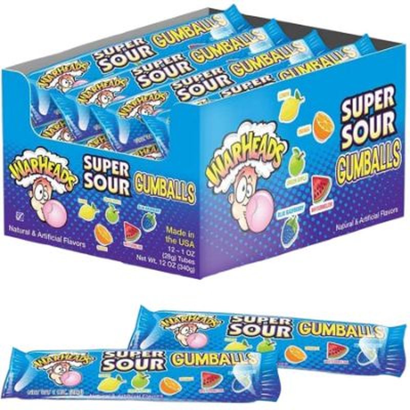 Warheads Super Sour Gumballs 2 oz Tube wholesale candy/snack retail distribution