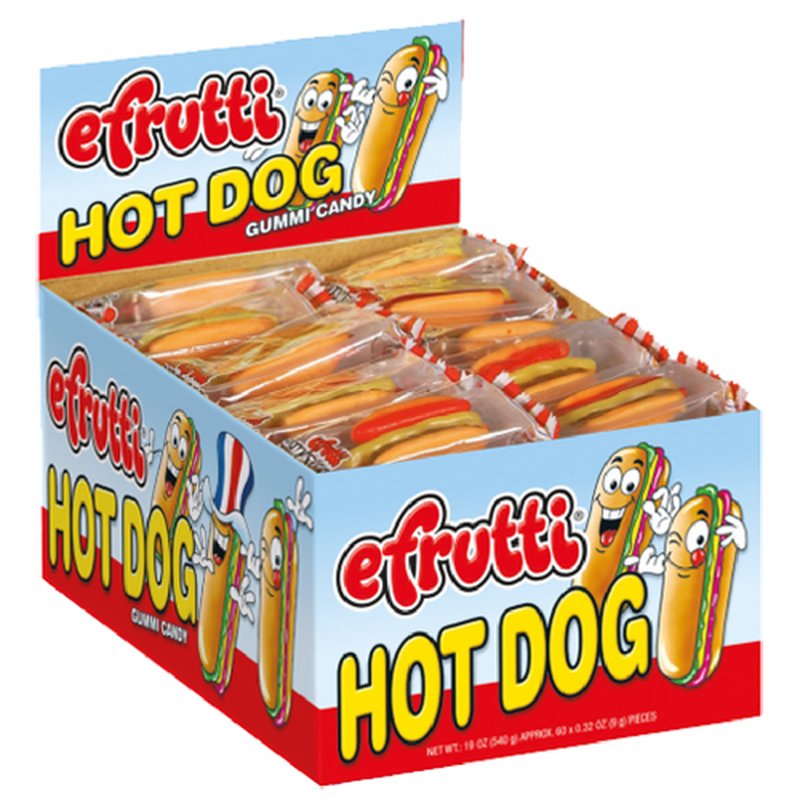 Efrutti Gummi Hot Dog 60 Count wholesale candy/snack retail distribution