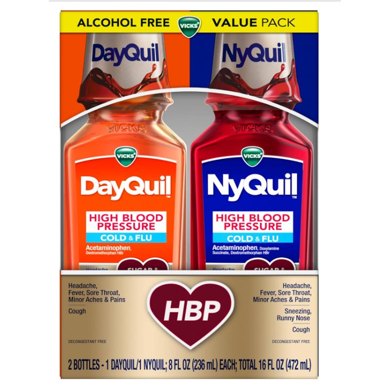 Vicks DayQuil & NyQuil High Blood Pressure Cold & Flu Medicine 8 mL each wholesale health&beauty retail distribution