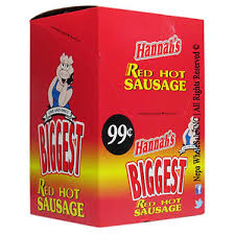 Hannah's Red Biggest sausages 24 count wholesale candy/snack retail distribution
