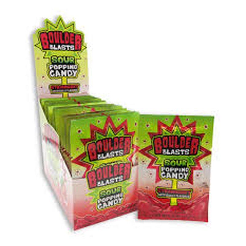 Boulder Blasts Sour Popping Candy Strawberry 24 Count wholesale candy/snack retail distribution