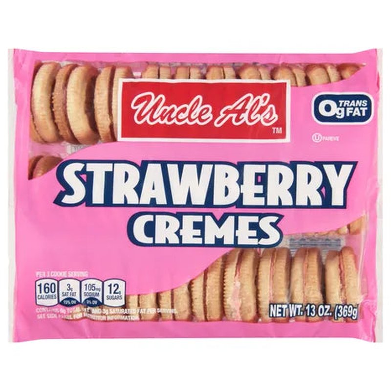 Uncle Al's Strawberry Crème Sandwich Cookies 13 oz tray wholesale candy/snack retail distribution
