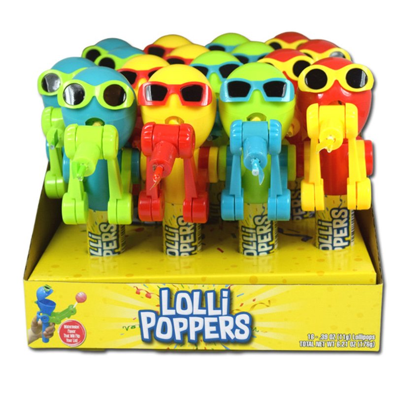 Lolli Poppers Candy 16 Ct wholesale candy/snack retail distribution with fruity flavors and eye-catching packaging