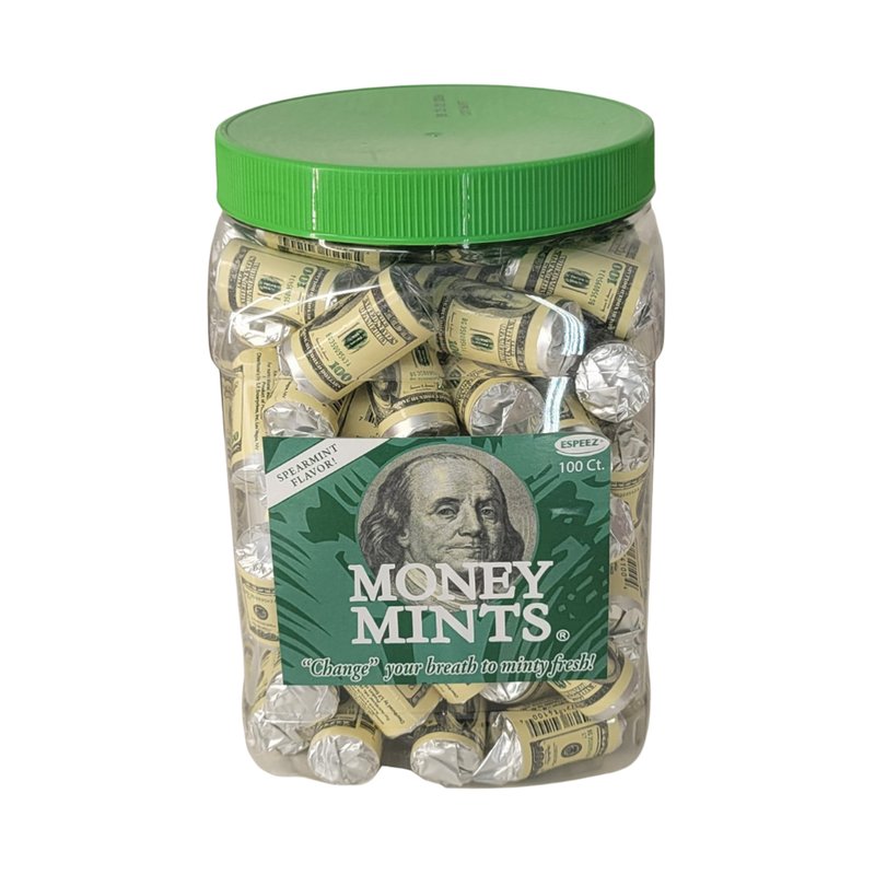 Money Mints Candy 100 Ct novelty spearmint mints in $100 bill wrappers wholesale candy/snack retail distribution