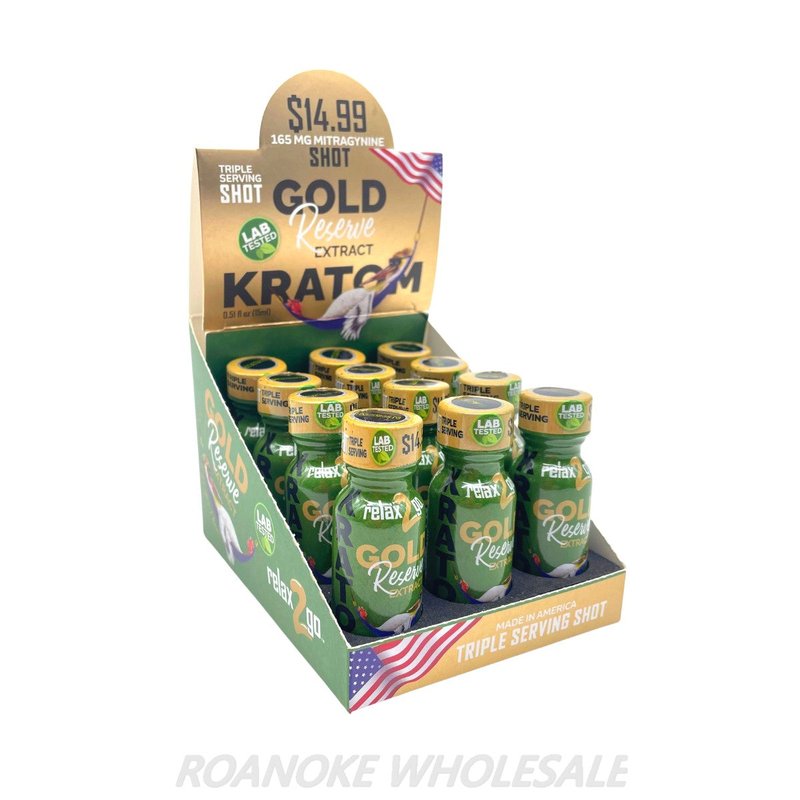 Relax2Go Gold Reserve Kratom Extract Shot 15ml 165mg Mitragynine wholesale relax go gold reserve retail distribution