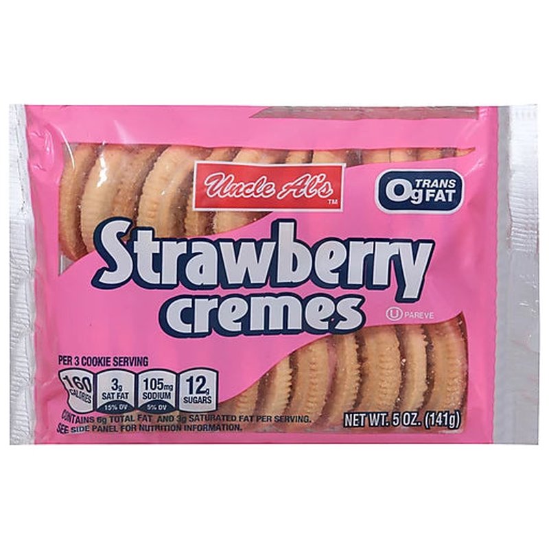 Uncle Al's Strawberry Crème Sandwich Cookies 13 oz tray wholesale candy/snack retail distribution