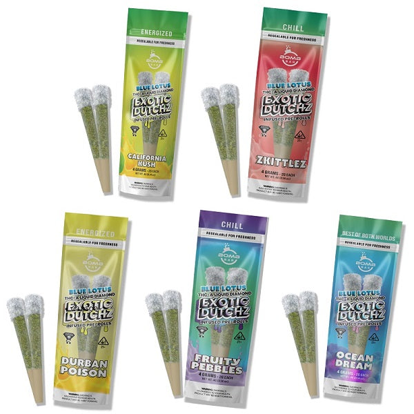 Bomb Bar Blue Lotus Exotic Dutchz THCA Diamond Dipped Prerolls | 2 x 2 Grams | 10 Count Display