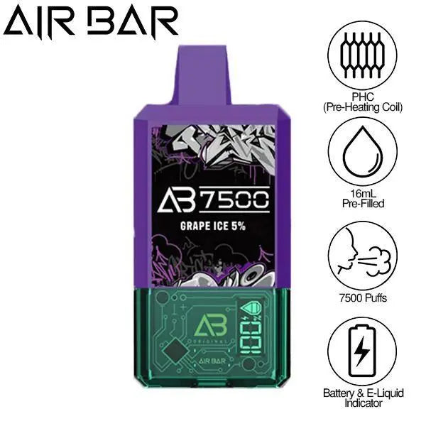 Air Bar AB7500 Disposable (Pack of 10)-Pack of 10-Grape Ice-50mg