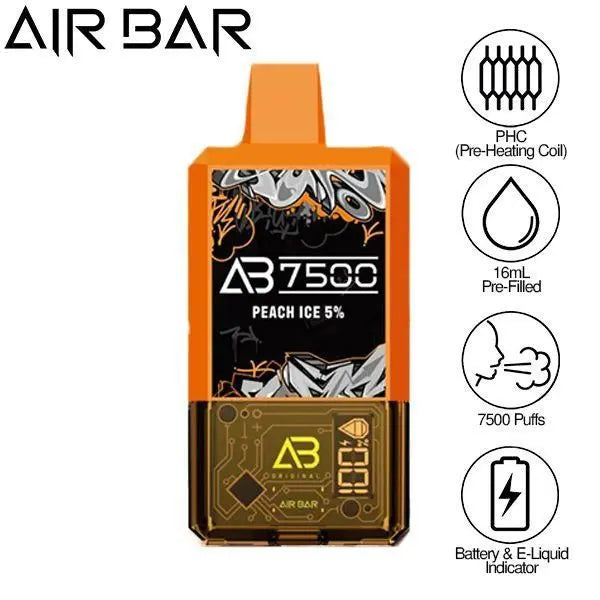 Air Bar AB7500 Disposable (Pack of 10)-Pack of 10-Peach Ice-50mg