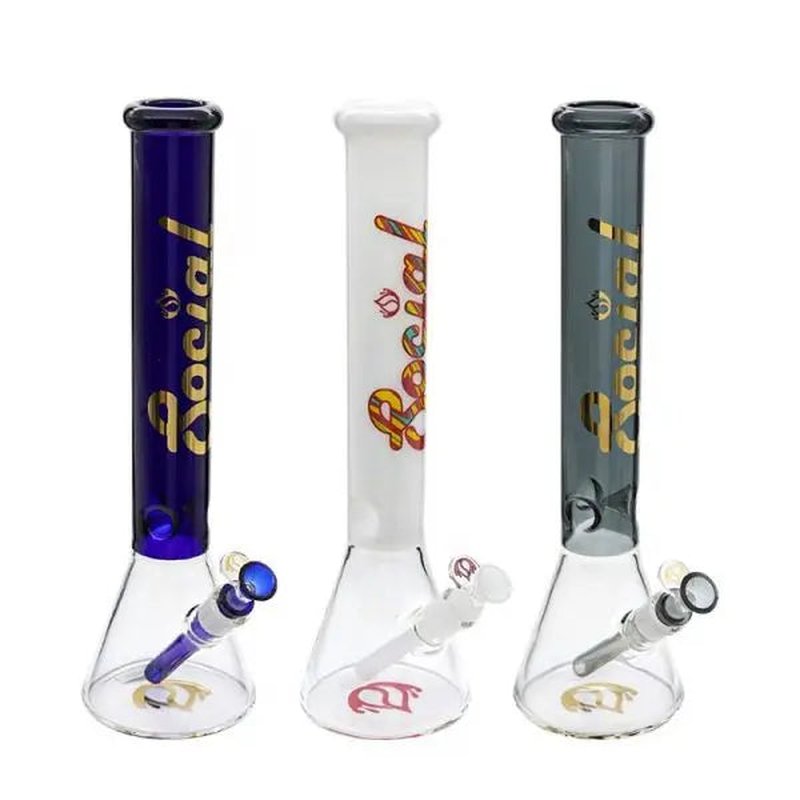 Social Glass GOLD DUST Beaker Waterpipe 16 inches navy blue wholesale alternatives > glass retail distribution