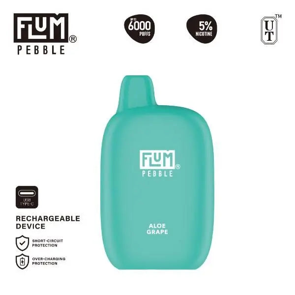 Flum Pebble 6000 Puffs Rechargeable Single Disposable Aloe Grape
