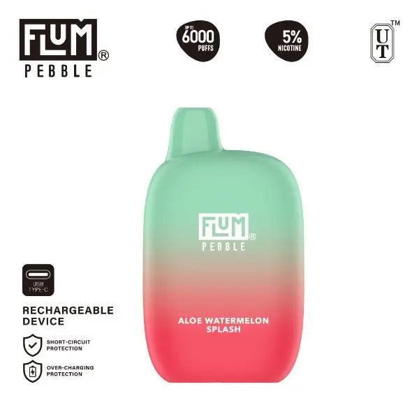 Flum Pebble 6000 Puffs Rechargeable Disposable Aloe Watermelon Splash