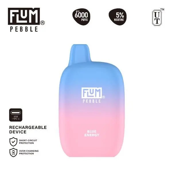 Flum Pebble 6000 Puffs Rechargeable Single Disposable Blue Energy
