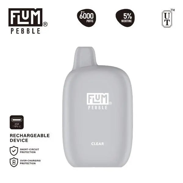 Flum Pebble 6000 Puffs Rechargeable Single Disposable Clear