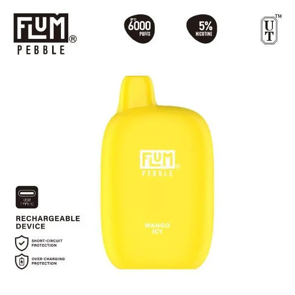 Flum Pebble 6000 Puffs Rechargeable Single Disposable Mango Icy