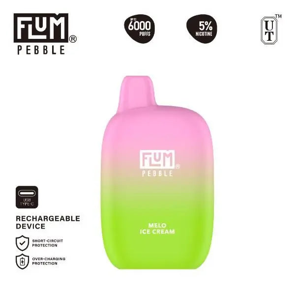 Flum Pebble 6000 Puffs Rechargeable Single Disposable Melon Ice Cream