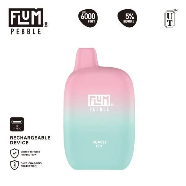 Flum Pebble 6000 Puffs Rechargeable Single Disposable Peach Icy