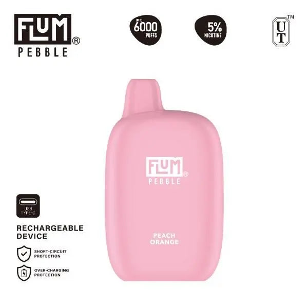 Flum Pebble 6000 Puffs Rechargeable Single Disposable Peach Orange