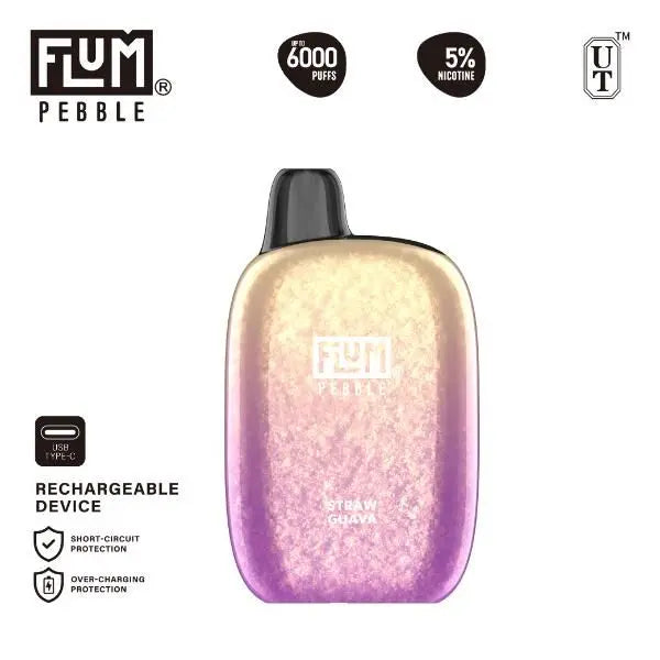 Flum Pebble 6000 Puffs Rechargeable Disposable Straw Guava