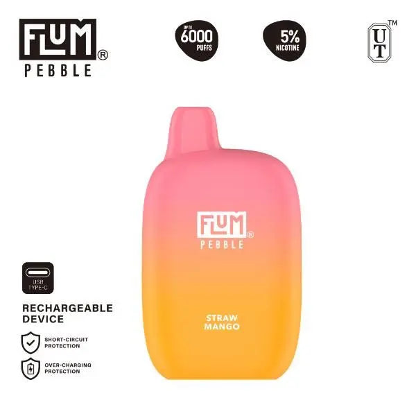 Flum Pebble 6000 Puffs Rechargeable Single Disposable Strawberry Mango