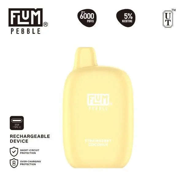 Flum Pebble 6000 Puffs Rechargeable Single Disposable Strawberry Coconut