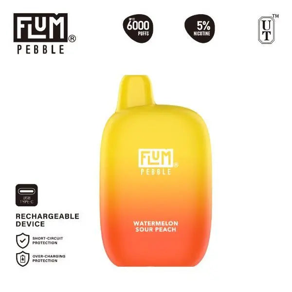 Flum Pebble 6000 Puffs Rechargeable Single DisposableWatermelon Sour Peach