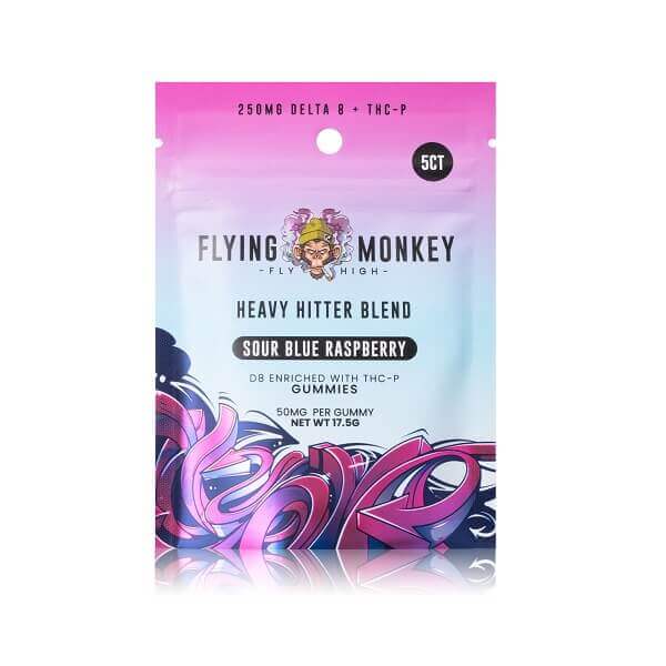 Flying Monkey D8 + THC-P Heavy Hitter Gummies | 5 Pack | 20 Count Display | Sour Blue Raspberry