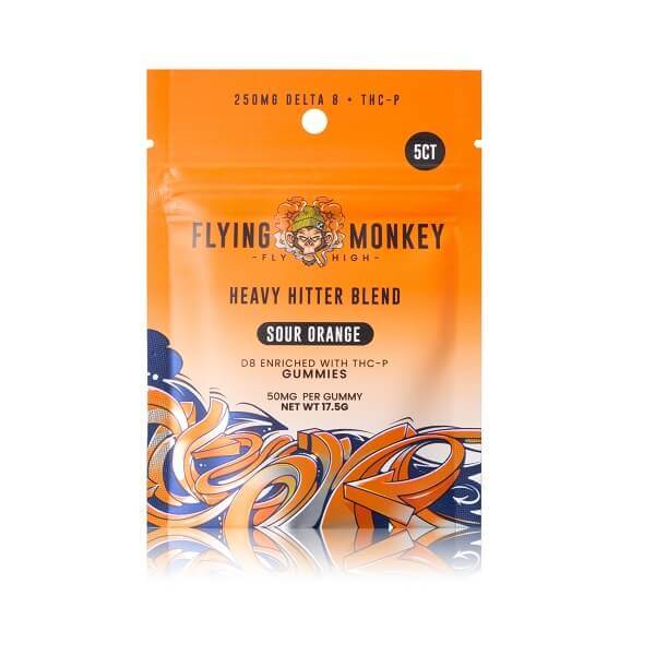Flying Monkey D8 + THC-P Heavy Hitter Gummies | 5 Pack | 20 Count Display | Sour Orange