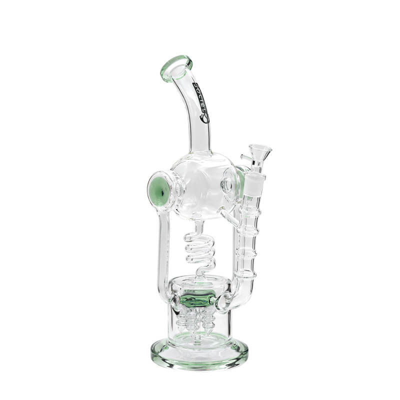 Social AKASHA Dual Cylinder Coil Perc Recycler Waterpipe (A949) | 14.5 inch | Assorted Colors