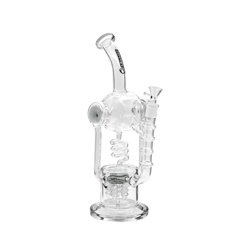 Social AKASHA Dual Cylinder Coil Perc Recycler Waterpipe (A949) | 14.5 inch | Assorted Colors