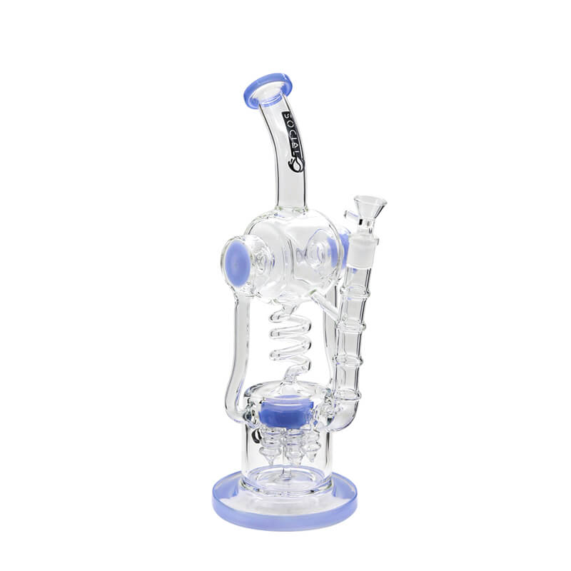 Social AKASHA Dual Cylinder Coil Perc Recycler Waterpipe (A949) | 14.5 inch | Assorted Colors