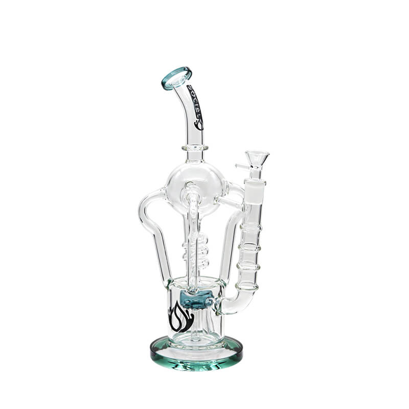 Social ORB with Middle Coil and Sprinkler Perc Recycler Waterpipe (A816) | 14 inch | Assorted Colors