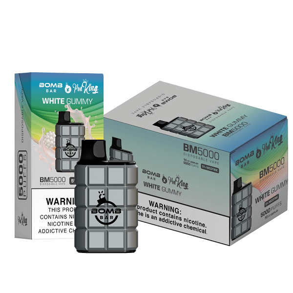 Bomb Bar X PodKing BM5000 Disposable | 5% Nicotine | 5000 Puffs | 10 Count Display | White Gummy 