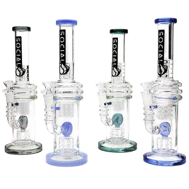 Social EREBUS Multi Disc Donut Perc Waterpipe (A935) | 14 inch | Assorted Colors