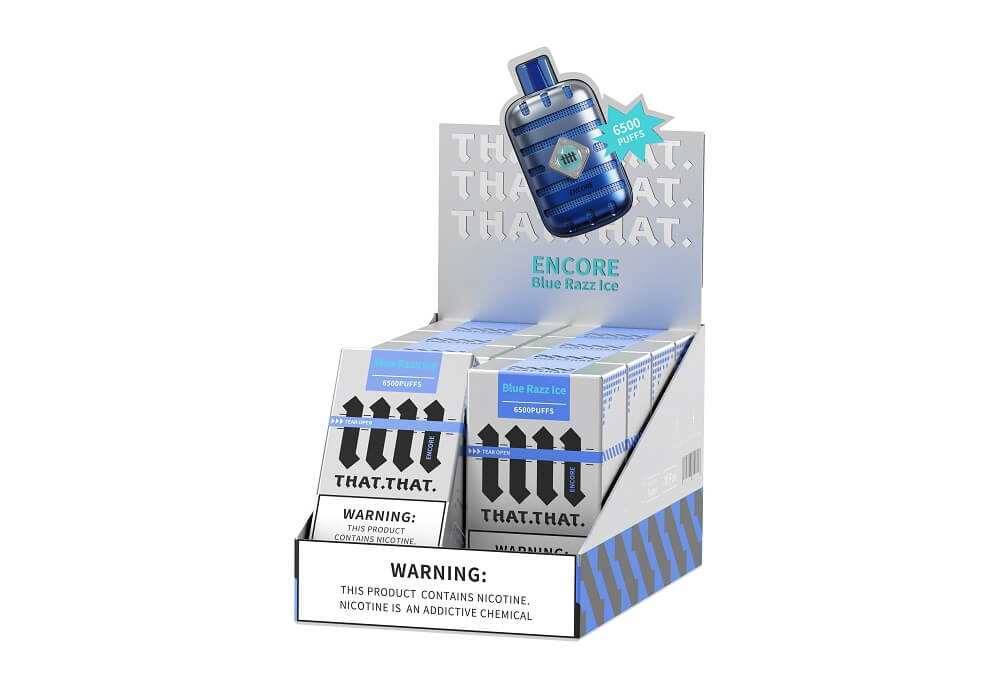 Encore THATTHAT Rechargeable Disposable | 5% Nicotine | 6500 Puffs | 10 Count Display | Blue Razz Ice