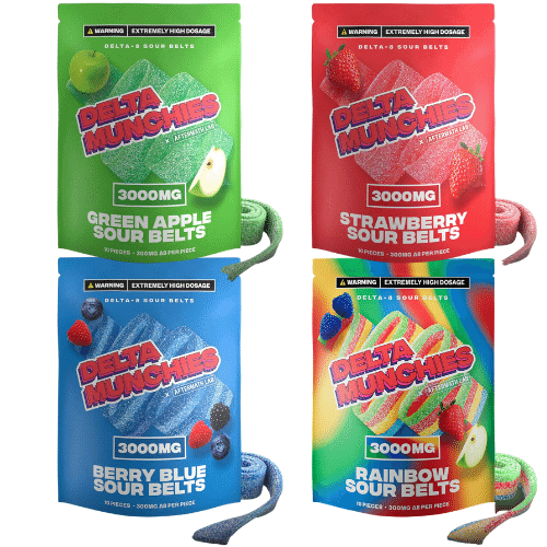 Delta Munchies D8 Sour Belts | 10 Pack | 3000mg | 5 Count Display