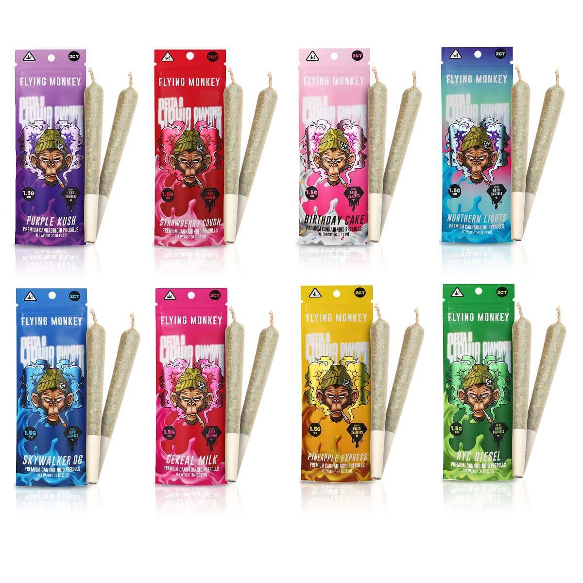 Flying Monkey Liquid Diamonds Infused Pre-rolls | 2 x 1.5g | 12 Count Display