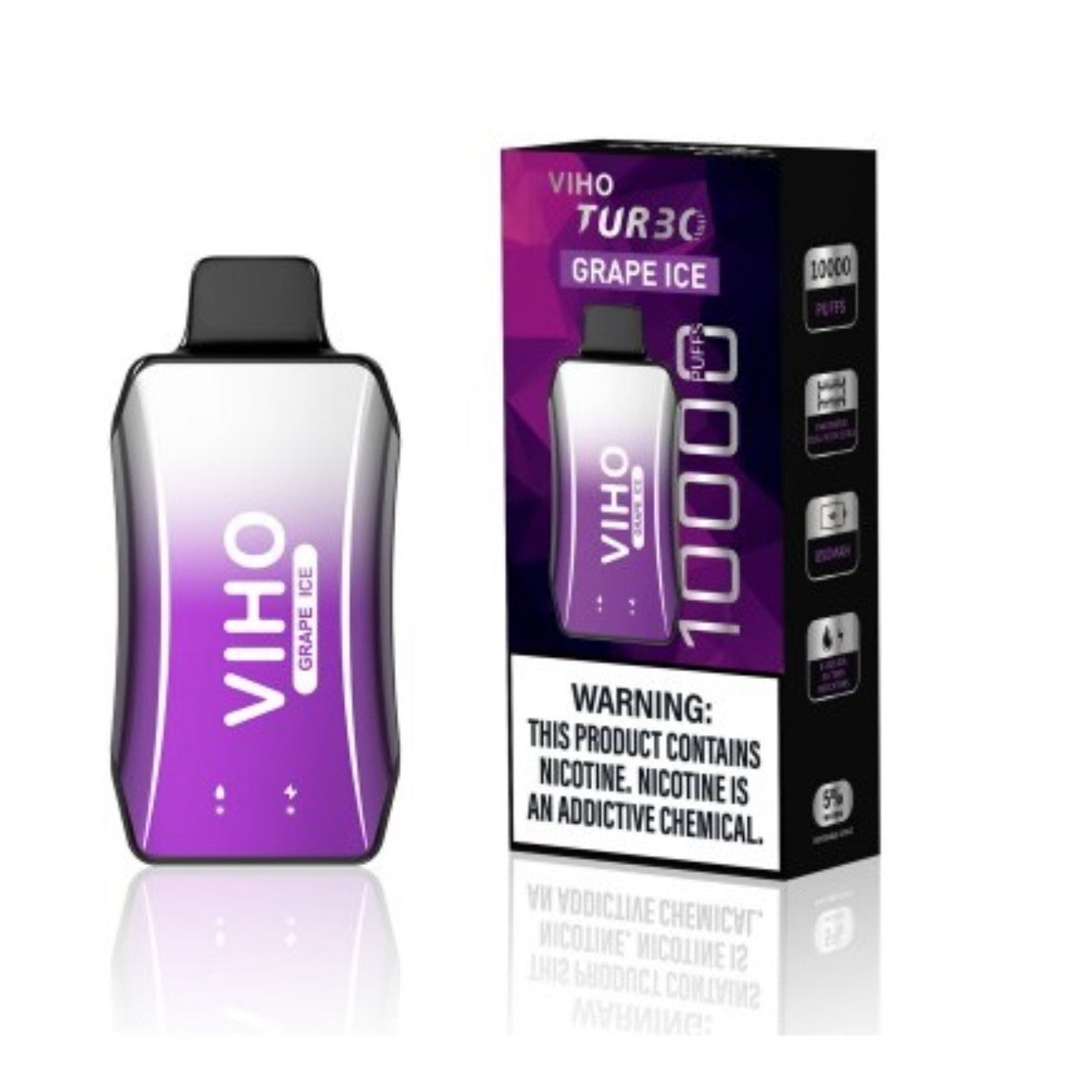 Viho Turbo Disposable | 10000 Puffs | 5% Nicotine | 5 Count Display | Grape Ice