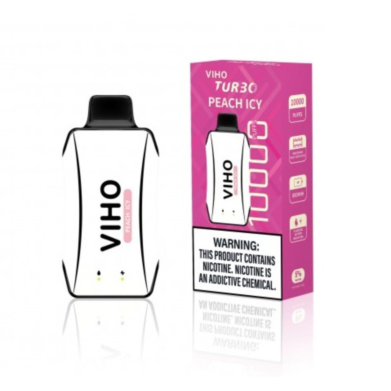 Viho Turbo Disposable | 10000 Puffs | 5% Nicotine | 5 Count Display | Peach Icy