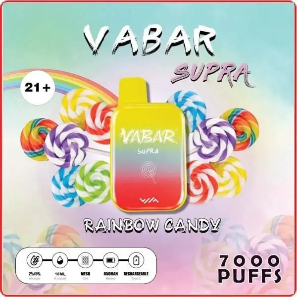 Rainbow Candy Vabar Supra 7000 Puffs Disposable 10-Pack Bulk Price!